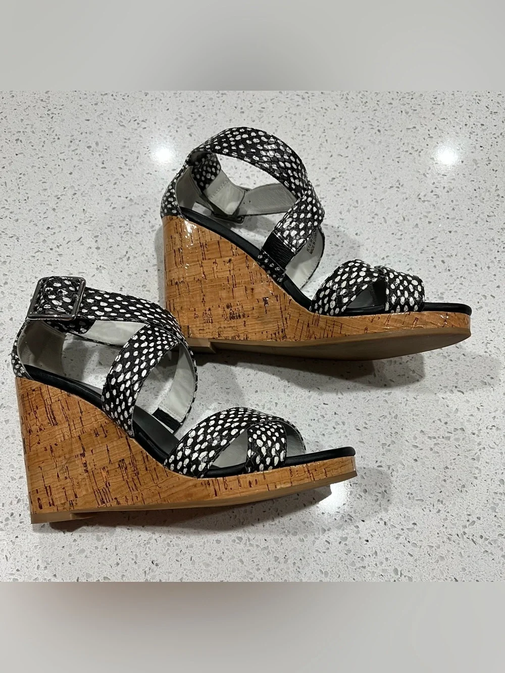 Cole Haan Women's Jillian Wedge Black/White Dot Print Wedge Sz 5.5B